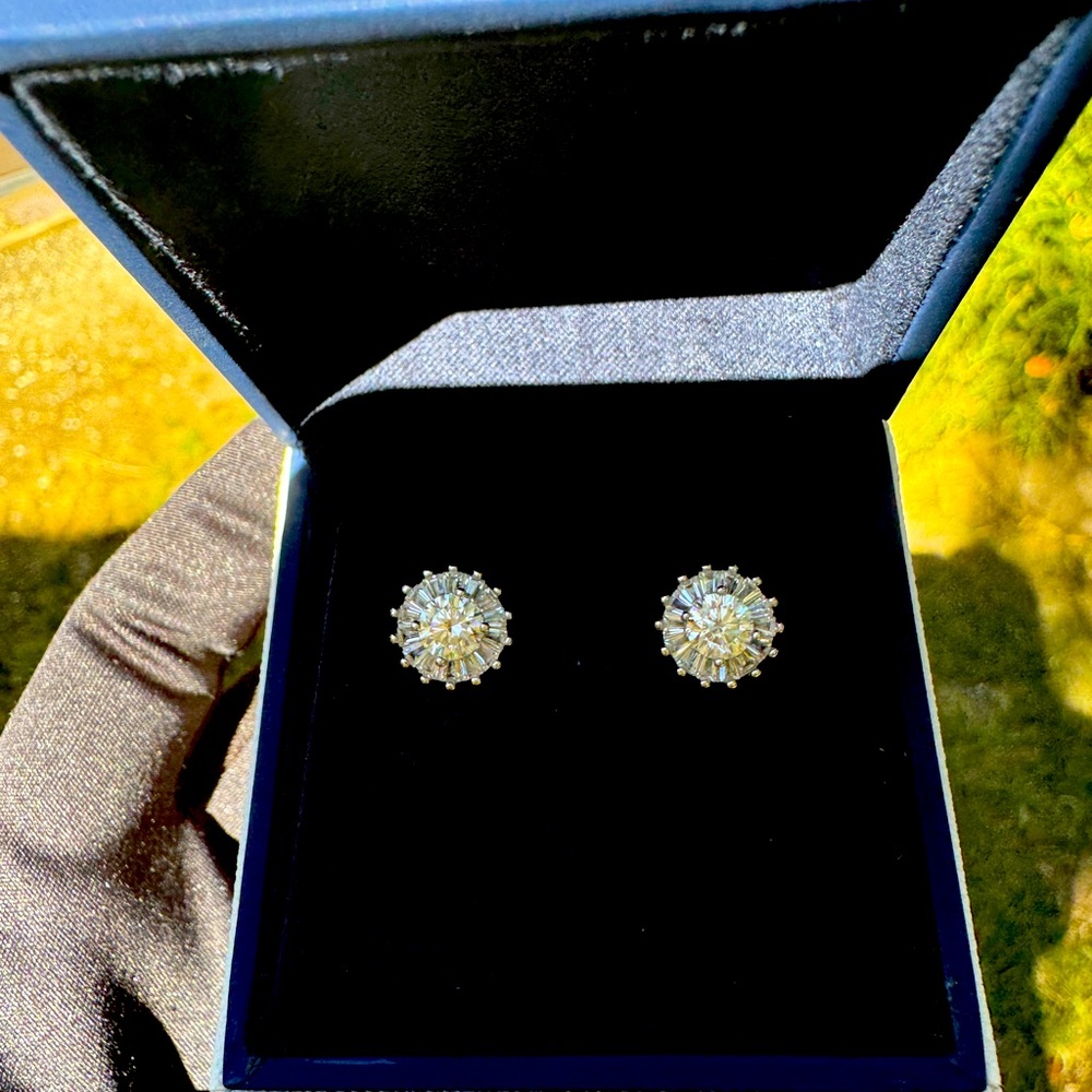 New Moissanite 10H10A Earrings 1CT(0.5CT*2)18K White Gold Plated Sterling Silver